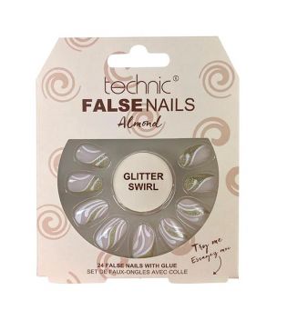 Technic Cosmetics - Unhas postiças False Nails Almond - Glitter Swirl