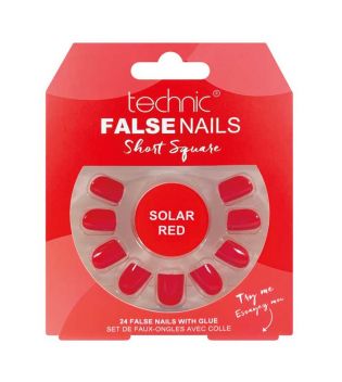 Technic Cosmetics - Unhas postiças False Nails Short Square - Solar Red